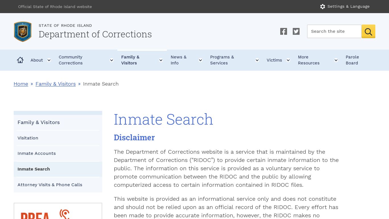 Inmate Search- Department of Corrections
